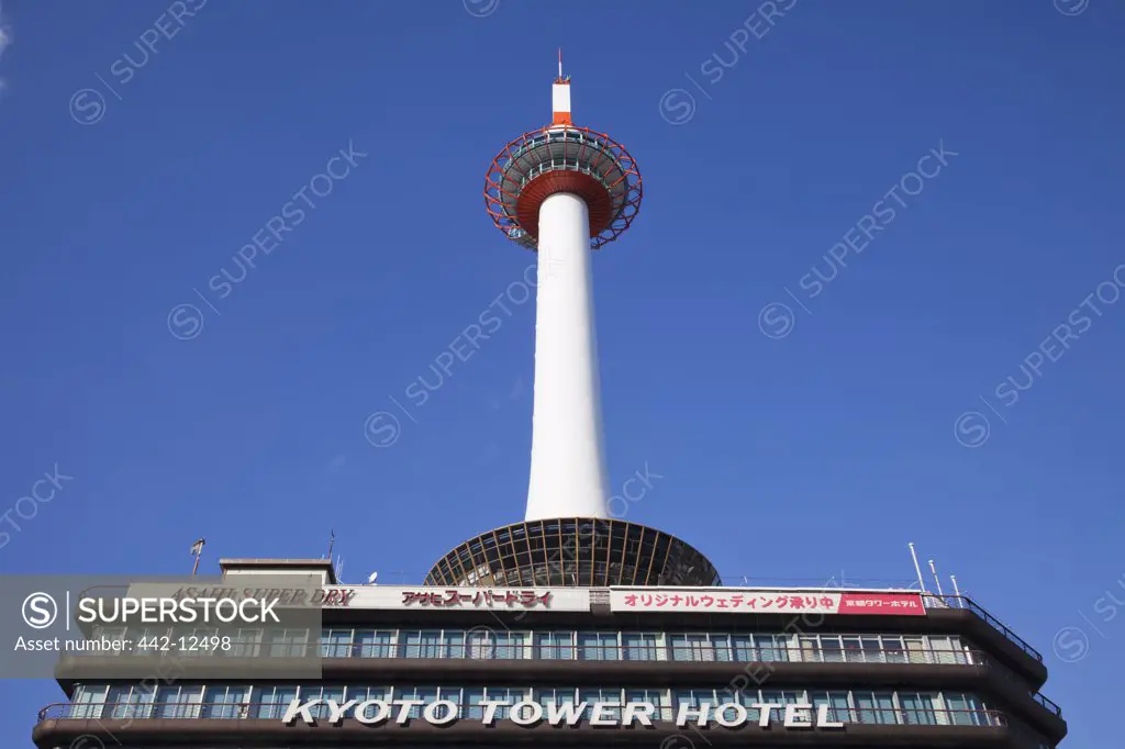 Low angle view of a tower, Kyoto Tower, Kyoto Prefecture, Kinki Region, Honshu, Japan