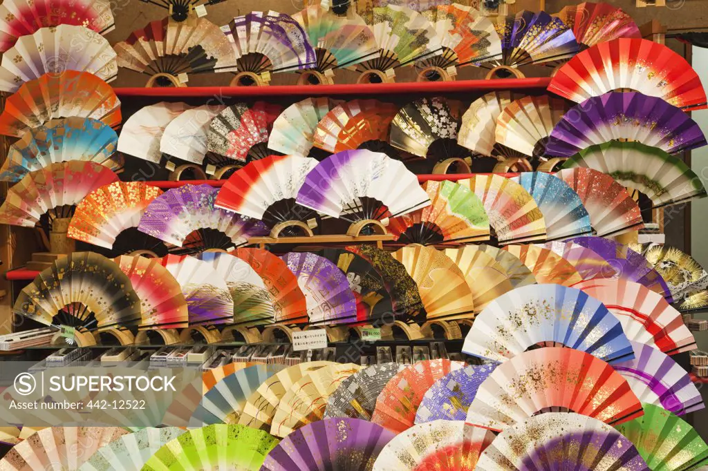 Japanese folding fans for sale, Kyoto Prefecture, Kinki Region, Honshu, Japan