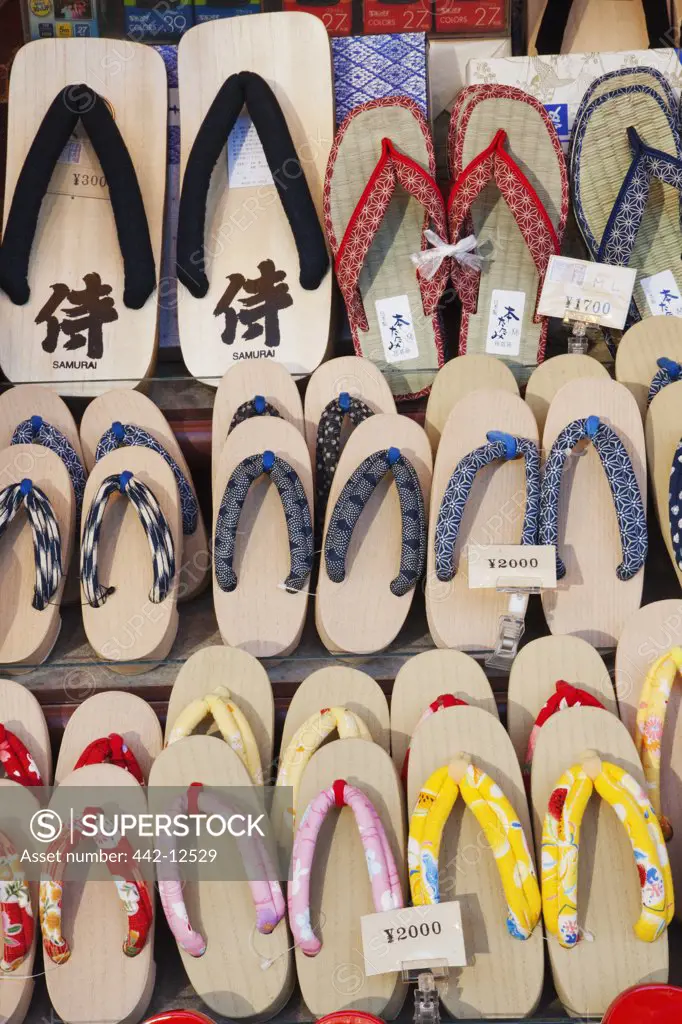 Geta sandals at a market stall, Higashiyama Ward, Kyoto Prefecture, Kinki Region, Honshu, Japan