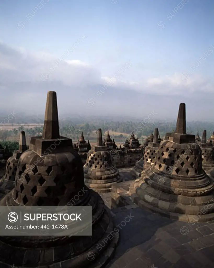 High angle view of stupas, Borobudur Temple, Java, Indonesia