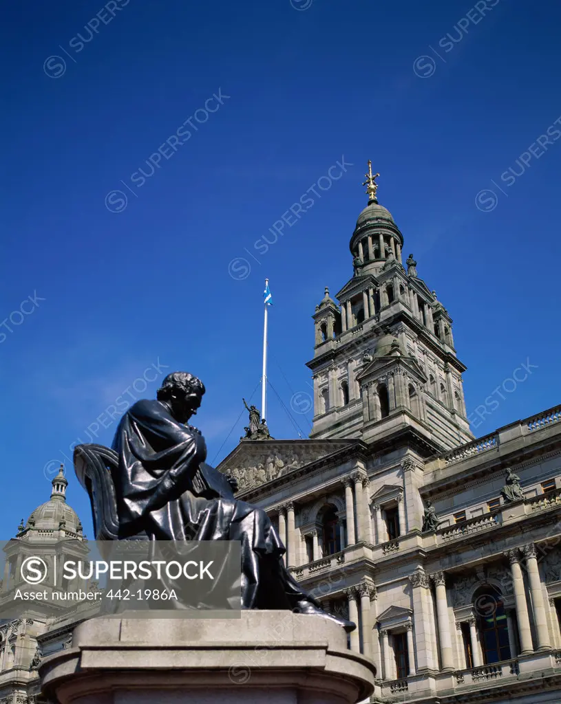 Stone statue at City Chambers, George Square, Glasgow, Scotland