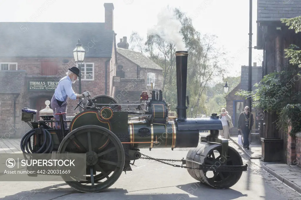 England,Shropshire,Ironbridge,Blists Hill Victorian Town,Steamroller