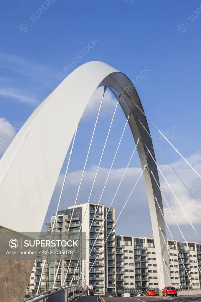 Scotland,Glasgow,Clydebank,Clyde Arc Bridge and Modern Waterfront Apartments