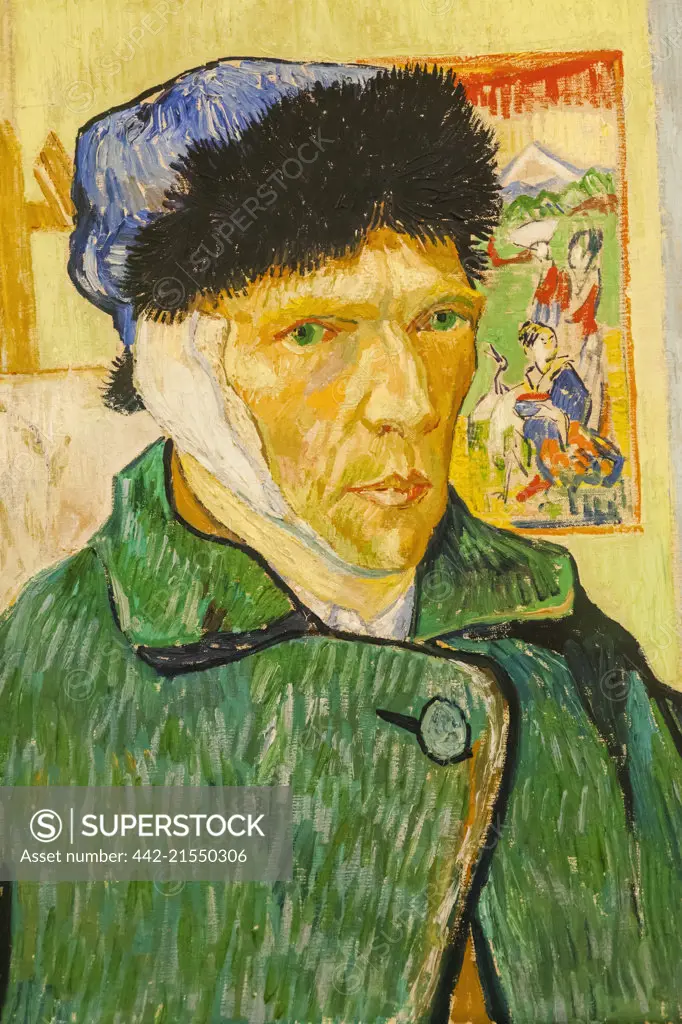 Painting titled Self Portrait with a Bandaged Ear by Vincent van Gogh dated 1889