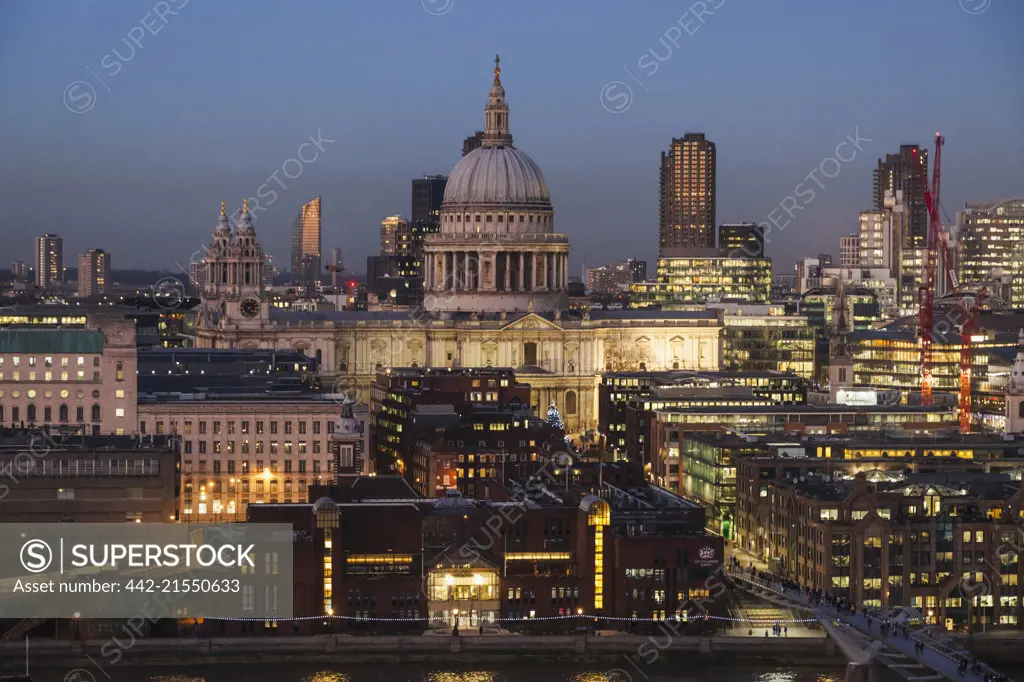 England, London, The City, St. Paul's Cathedral and City Skyline 