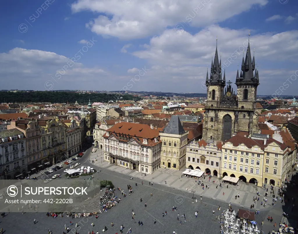 Aerial view of a town square, Old Town Square, Prague, Czech Republic