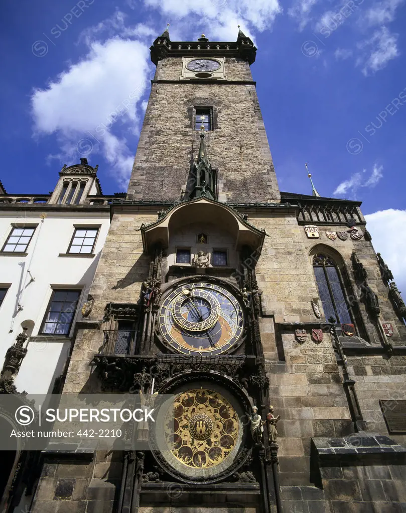 Low angle view of an astronomical clock, Old Town Hall, Prague, Czech Republic