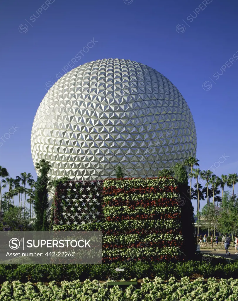 Low angle view of a geodesic dome, Spaceship Earth, Epcot, Walt Disney World, Orlando, Florida, USA