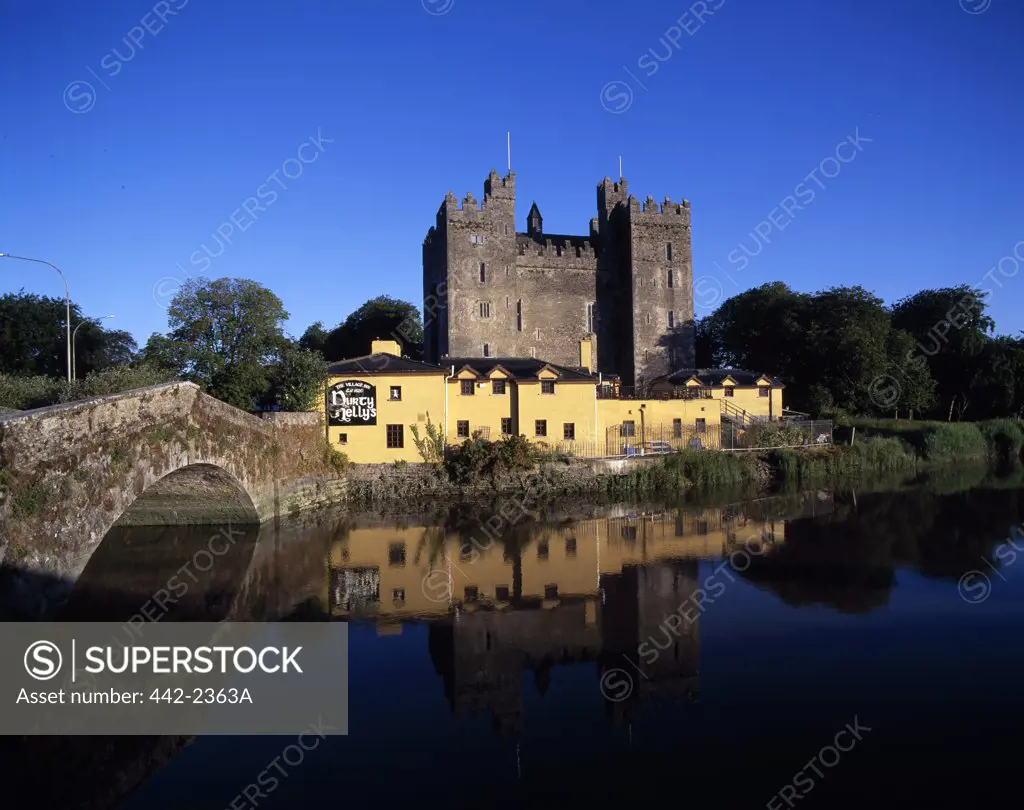 Reflection of a castle in water, Bunratty Castle, Bunratty, County Clare, Ireland