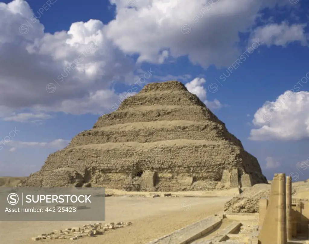 Pyramid on an arid landscape, The Step Pyramid of Zoser, Saqqara, Egypt