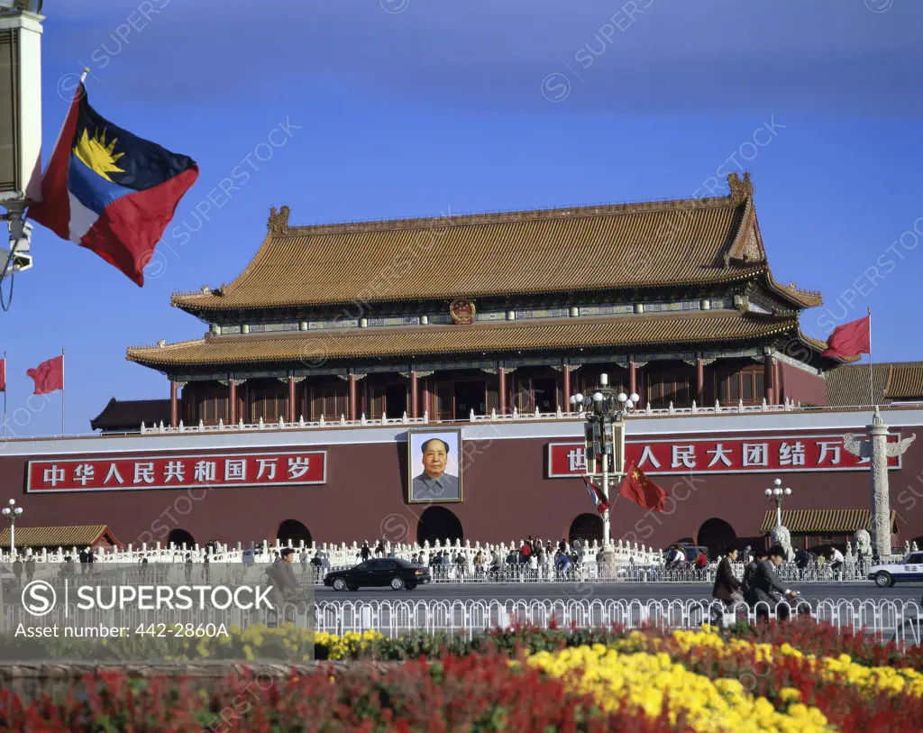 Formal garden in front of a building, Tiananmen Gate, Tiananmen Square, Beijing, China