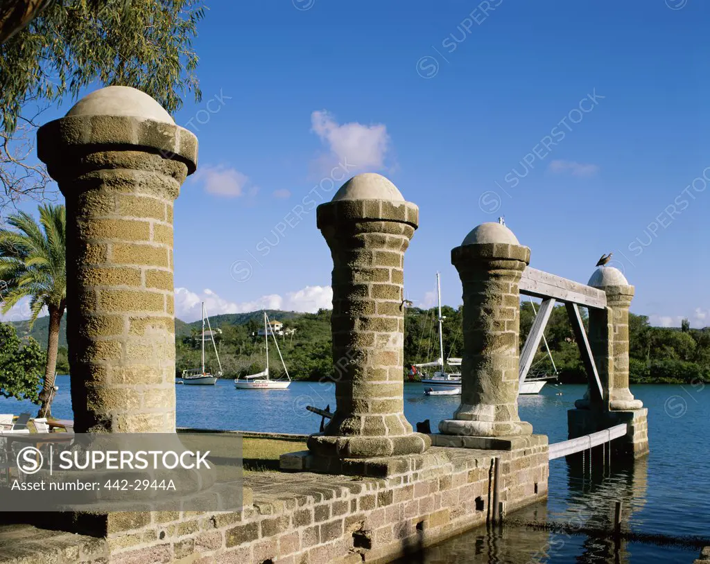 Columns on the waterfront, Nelson's Dockyard, English Harbor, Antigua, Leeward Islands