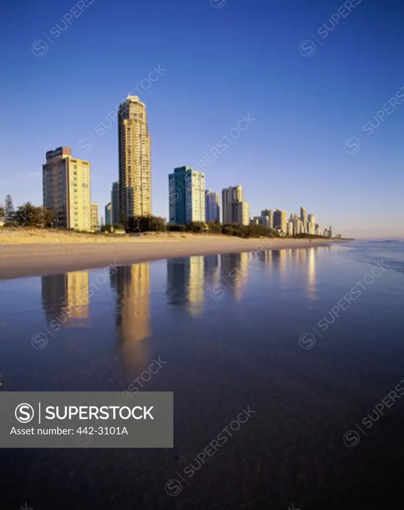 Reflection of buildings in water, Surfers Paradise, Queensland, Australia