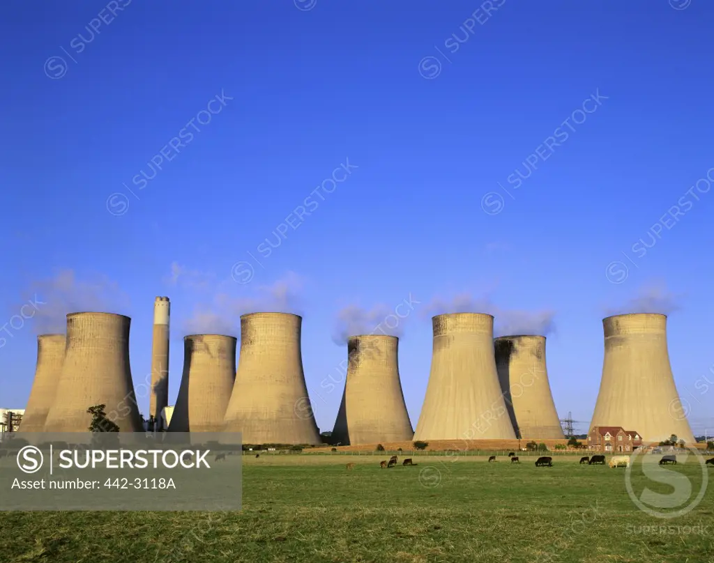 Low angle view of a coal-fired power station, Ratcliffe-on-Soar, England