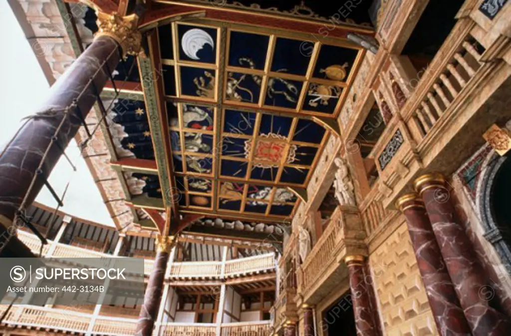 Low angle view of the ceiling of a theater, Globe Theatre, London, England