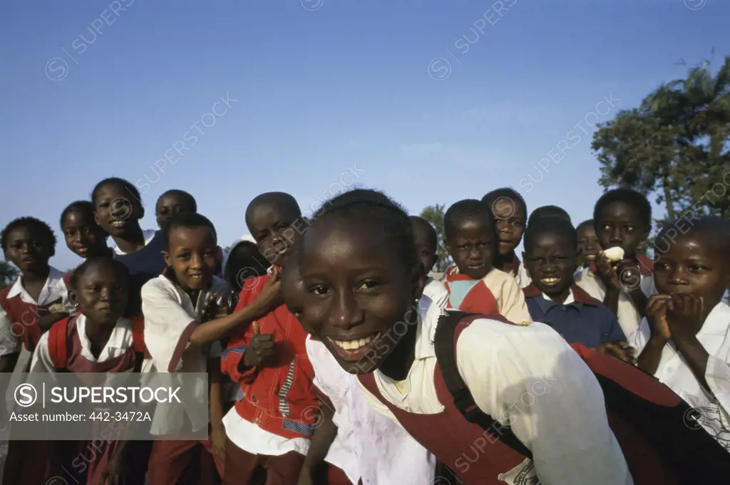 Portrait of school children smiling, Banjul, Gambia