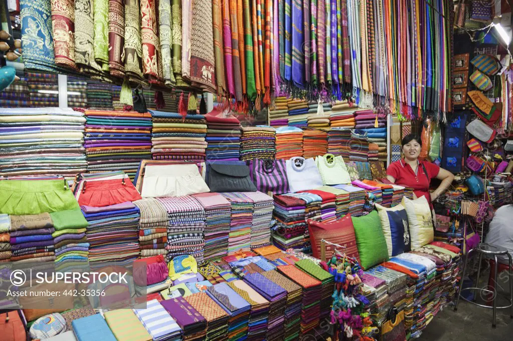 Material and silk shop, Phnom Penh, Cambodia
