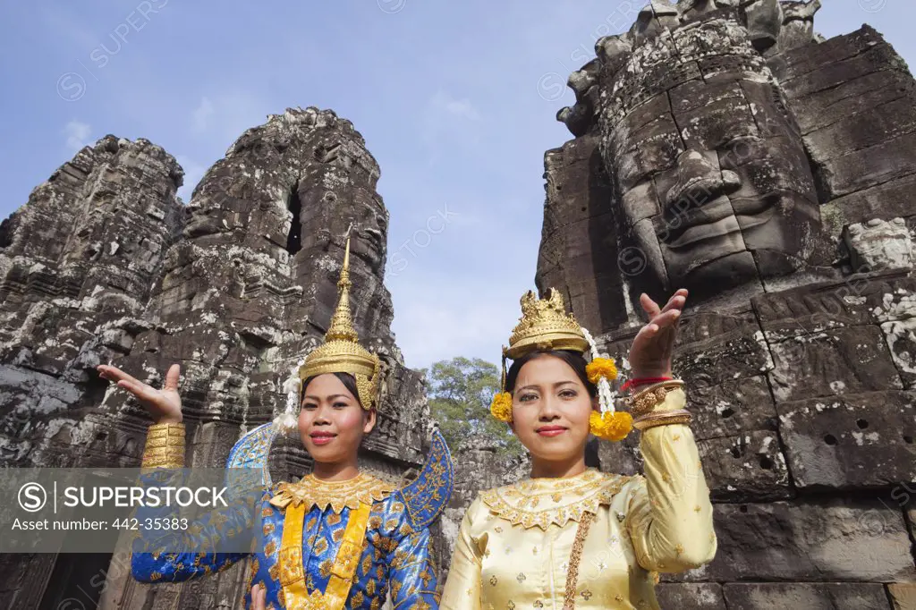 Apsara Dancers at a temple, Bayon Temple, Angkor Thom, Angkor, Siem Reap, Cambodia