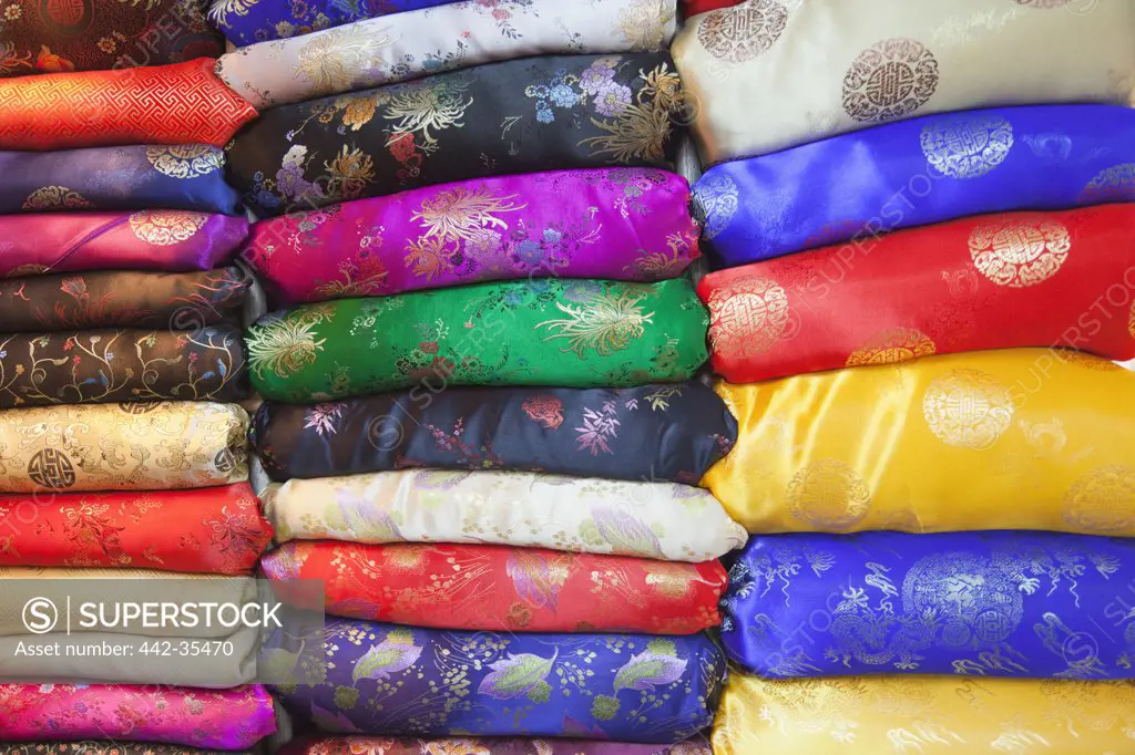 Colorful fabric at a clothing store, Dong Xuan Market, Hoan Kiem, Hanoi, Vietnam