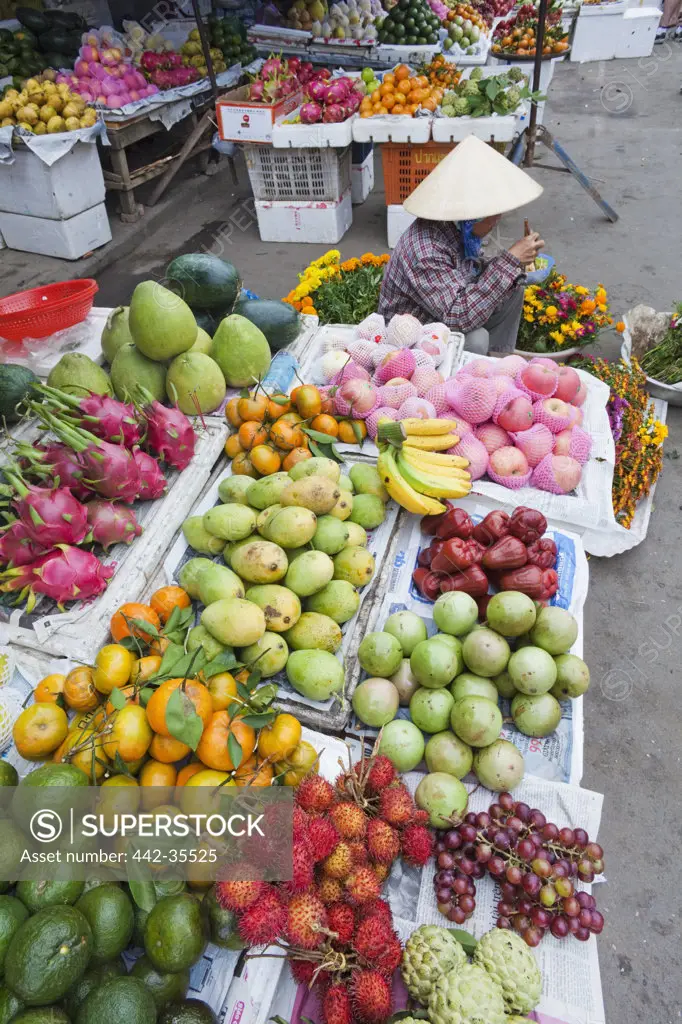 Fruit vendor at a market stall, Hoi An, Vietnam