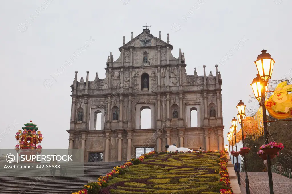 Low angle view of a church at dusk, Ruins Of St. Paul's, Macao, China