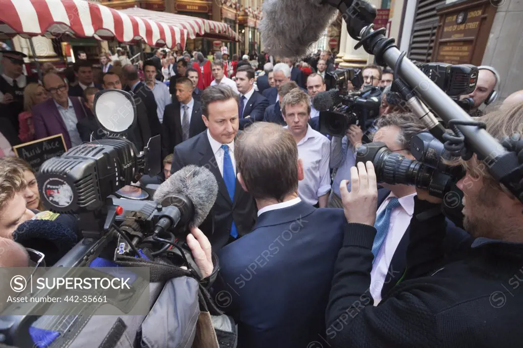British Prime Minister David Cameron speaks to media, London, England