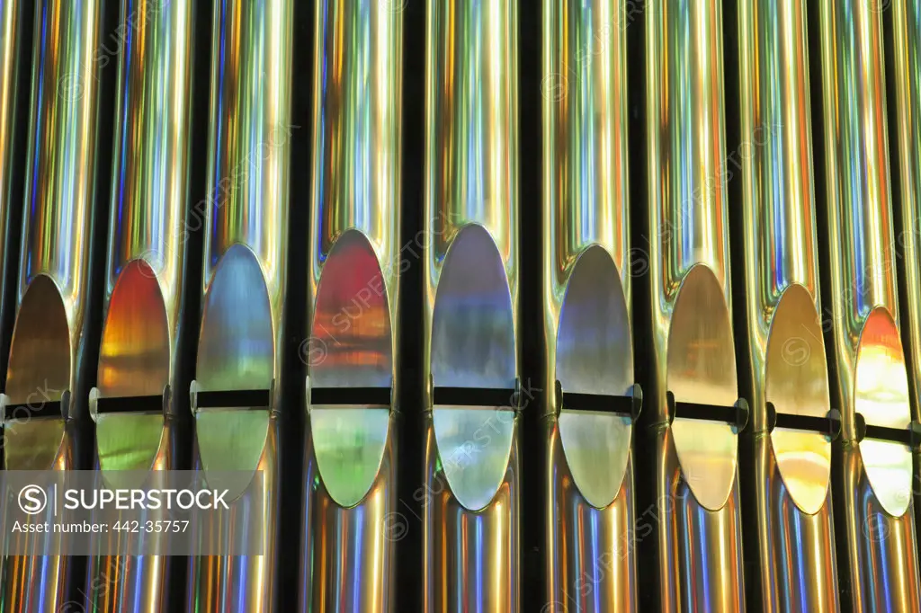 Details of organ pipes in a church, Sagrada Familia, Barcelona, Catalonia, Spain