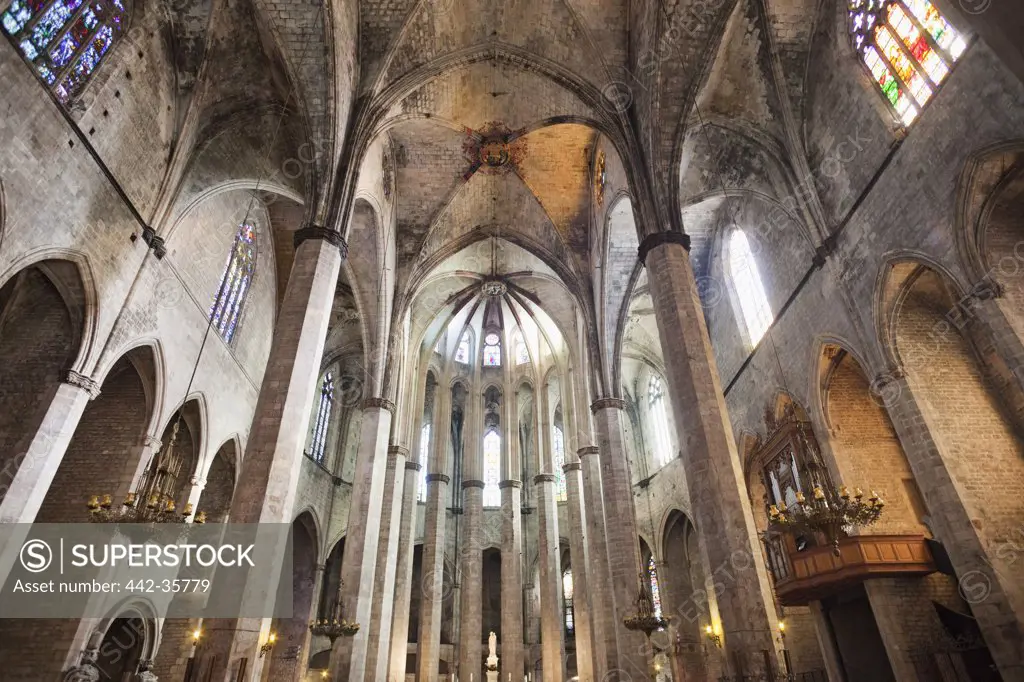 Interiors of a church, Santa Maria Del Mar, Gothic Quarter, Barcelona, Catalonia, Spain