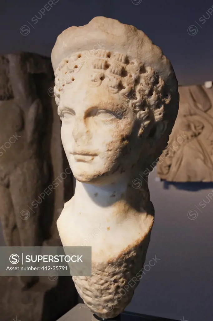 1st Century Marble statue of man's head in a museum, City History Museum, Barcelona, Catalonia, Spain