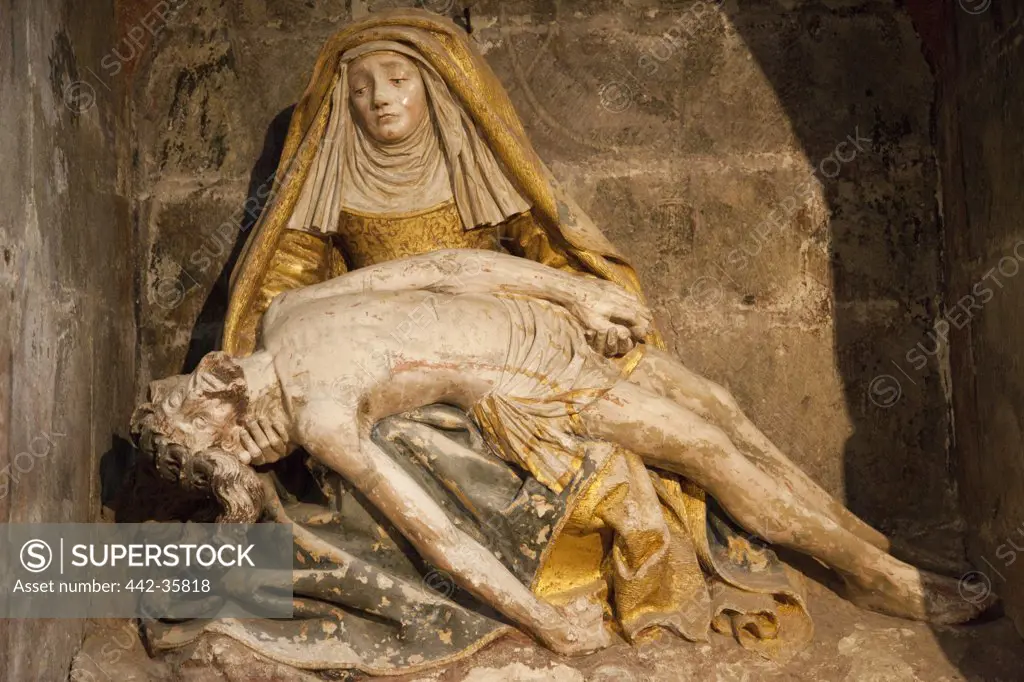 Stone Pieta depicting Madonna and Jesus Christ, Basilica Of St. Nazaire And St. Celse, Carcassonne, Aude, Languedoc-Rousillon, France