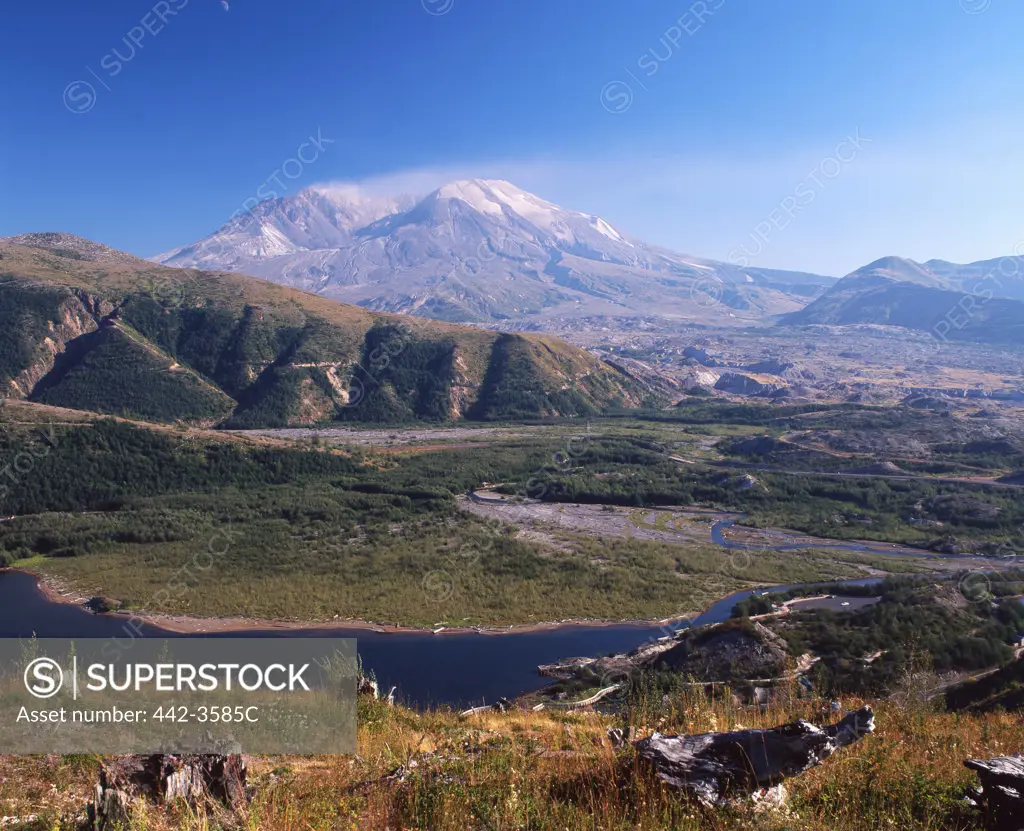 High angle view of a river, Mount St. Helens, Mount St. Helens National Volcanic Monument, Washington, USA