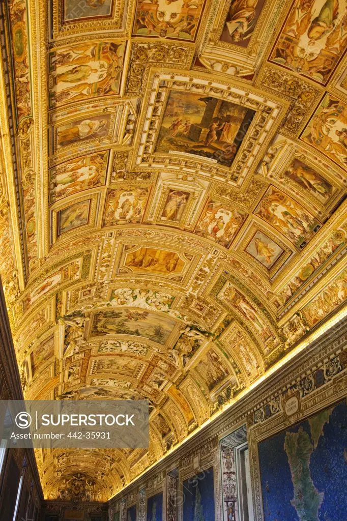 Italy, Rome, Vatican Museums, Ceiling of Gallery of Maps