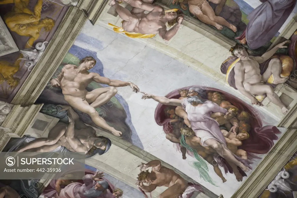 Italy, Rome, Sistine Chapel, Creation of Adam by Michelangelo