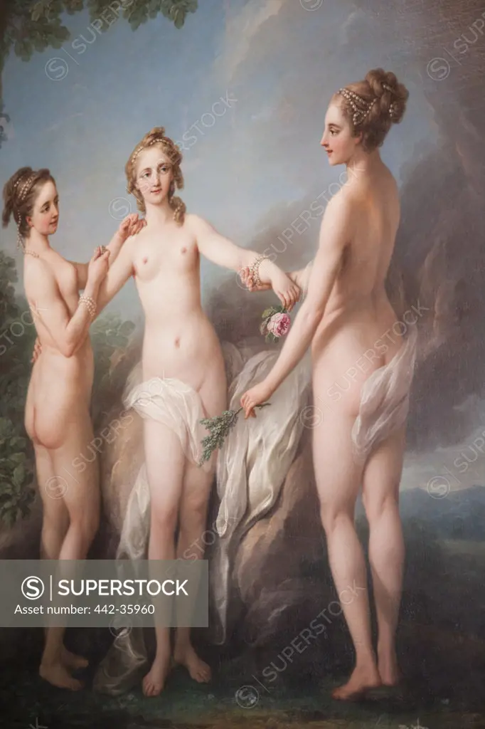 France, Loire Valley, Chenonceau Castle, Portrait of the Three Graces by Jean-Baptiste Van Loo