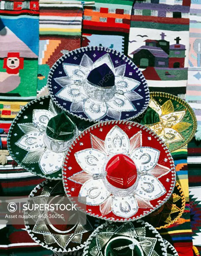 Close-up of sequined sombreros, Cancun, Mexico