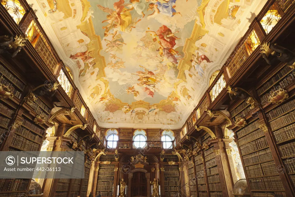 Library of an abbey, Melk, Wachau, Lower Austria, Austria