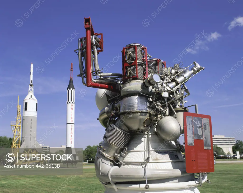 Rockets displayed at a museum, Lyndon B. Johnson Space Center, Houston, Texas, USA