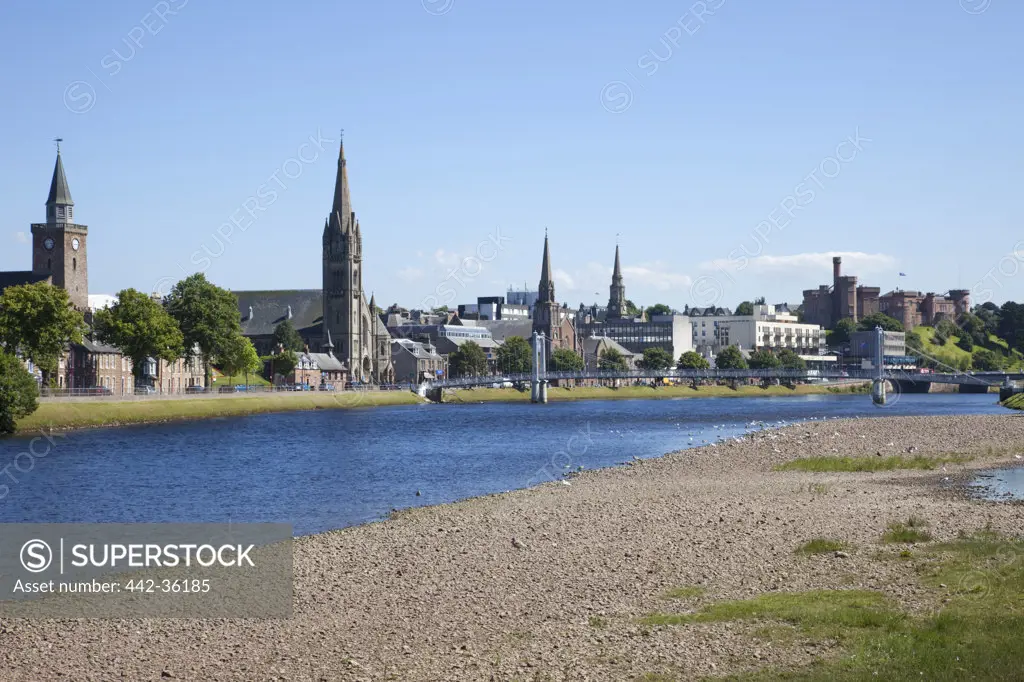 Buildings at the waterfront, River Ness, Inverness, Highlands Region, Scotland