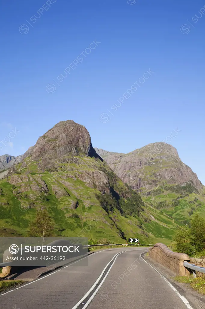 Road passing through mountains, Glencoe, Highlands Region, Scotland