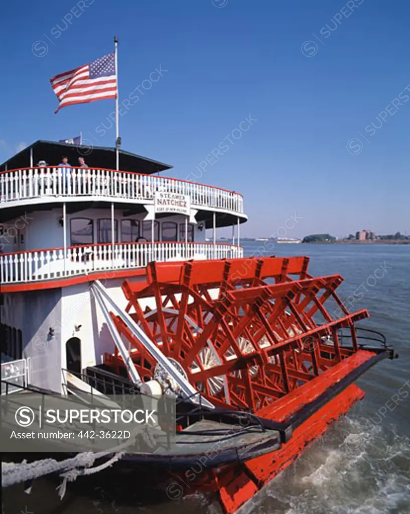 Paddleboat moored on the dock, Steamboat Natchez, New Orleans, Louisiana, USA