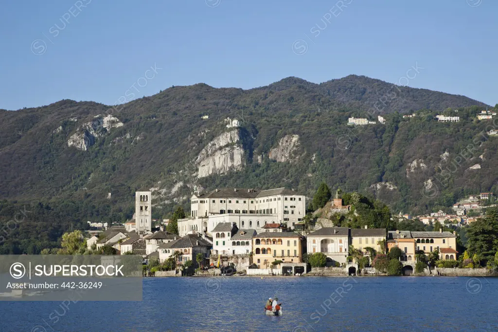 Town on an island, San Giulio Island, Lake Orta, Piedmont, Italy