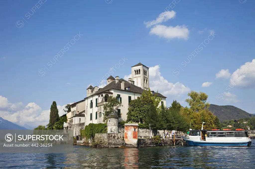 Town on an island, San Giulio Island, Lake Orta, Piedmont, Italy