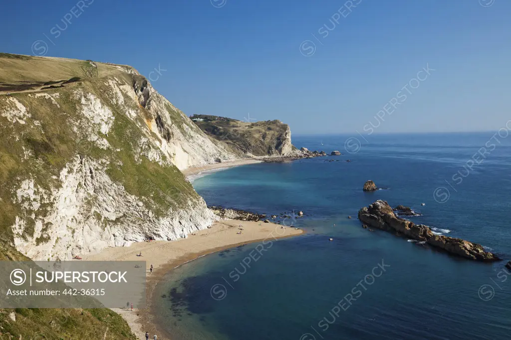 High angle view of the beach, Durdle Door Beach, St.Oswalds Bay, Jurassic Coast, Dorset, England