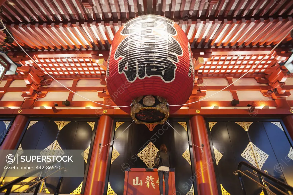 Giant lantern hanging in a temple, Asakusa Kannon Temple, Asakusa, Tokyo, Japan