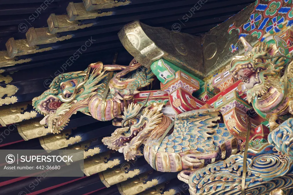 Wooden dragon carvings in a shrine, Toshu-gu Shrine, Nikko, Honshu, Japan