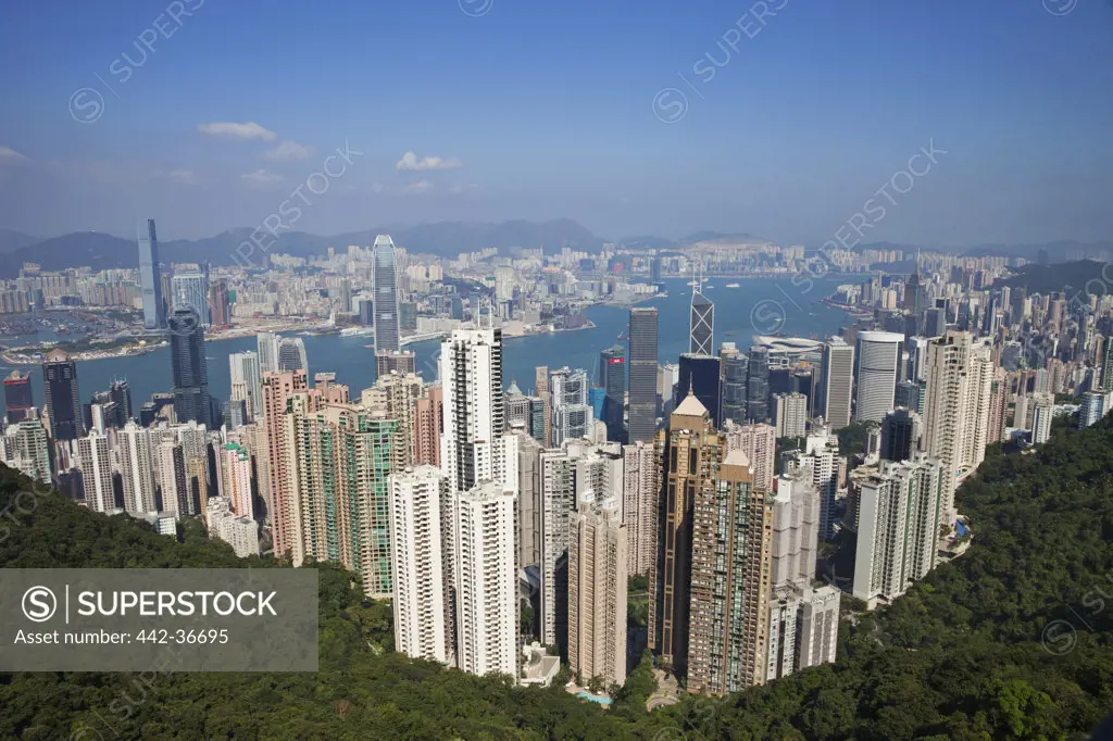 High angle view of a city, Victoria Peak, Victoria Harbour, Hong Kong, China