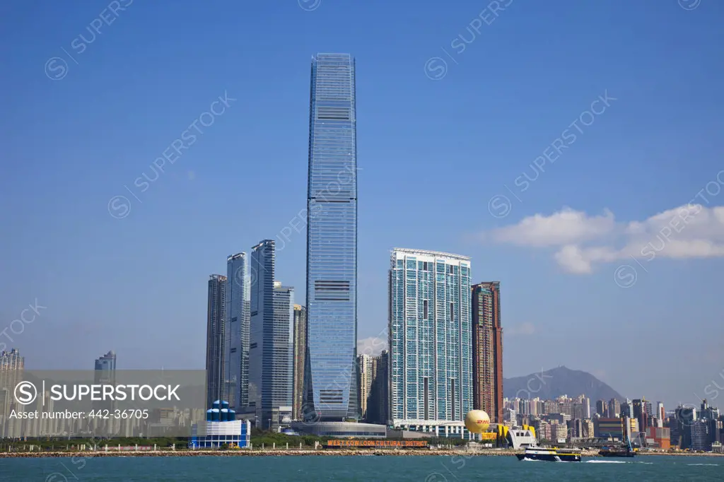 Skyscrapers at the waterfront, International Commerce Centre, West Kowloon, Hong Kong, China