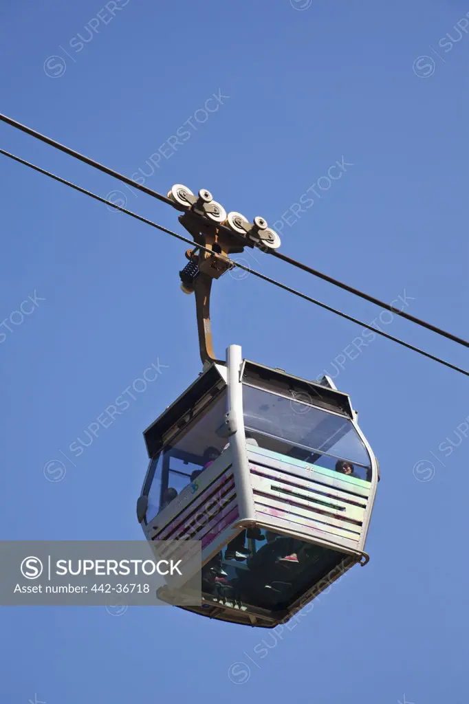 Low angle view of an overhead cable car, Ngong Ping, Lantau, Hong Kong, China