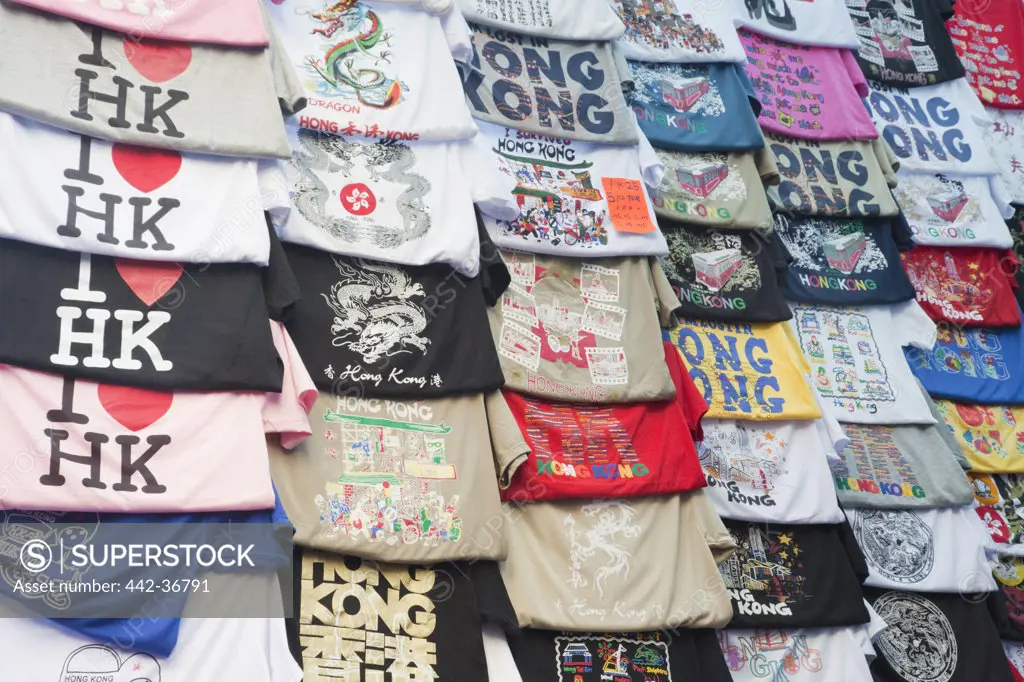 Clothes stall display at Ladies Market, Tung Choi Street, Mong Kok, Kowloon, Hong Kong, China