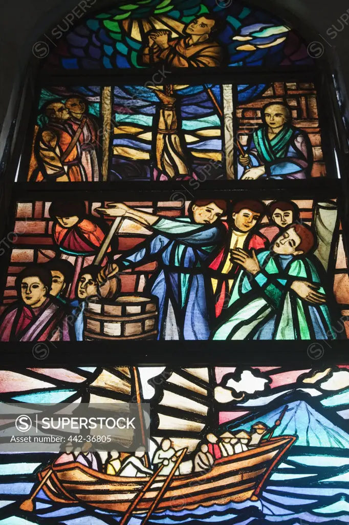 Stained glass window depicting the Life of Christ, Manila Cathedral, Intramuros, Manila, Philippines